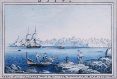 Malta: View of La Valletta from Fort Tigne, entrance of Marsamuscetto by Anton the Younger (circle) Schranz