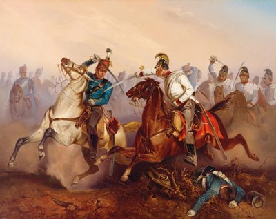 Combat between Imperial Austrian Dragoons and Hungarian Honvéd Hussars in Hungary by Antonin Zimmer
