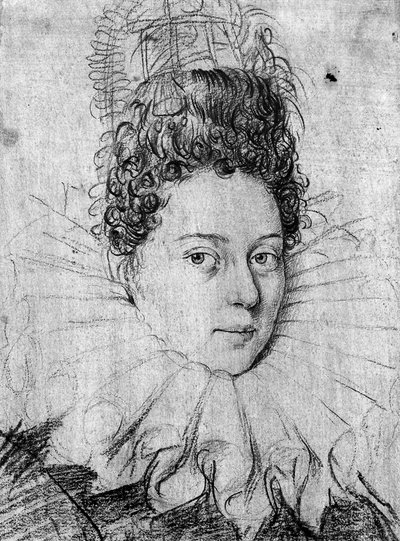 Portrait of a young lady wearing a ruff and with an elaborate coiffe by Antonio (circle of) Campi