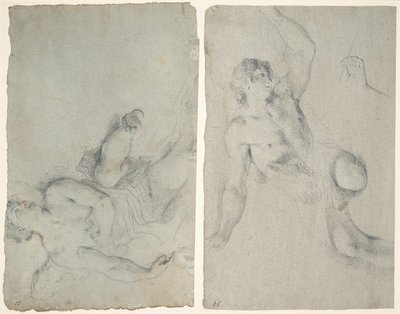 An Angel in Flight, and an Angel Leaning Down with Upraised Arm by Antonio Balestra