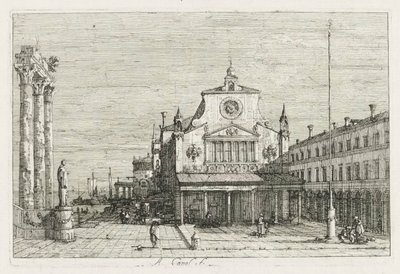 Views: Three Columns and a Statue on the Sea Coast by Antonio Canaletto