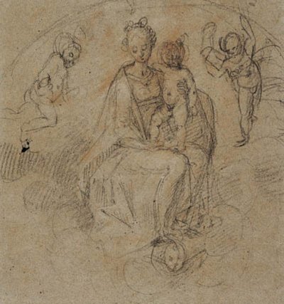 Madonna and Child in the Clouds Flanked by Two Putti by Antonio Cimatori