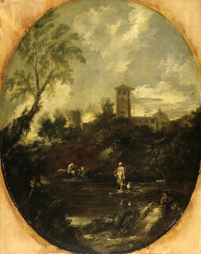 Landscape with Monks, Pilgrim and Peasant Woman by Antonio Francesco Peruzzini (attributed to)
