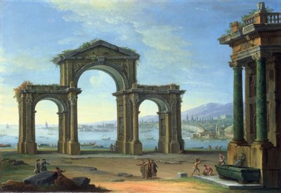 Harbour Scene with Triumphal Arch by Antonio Joli