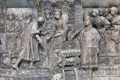 Columbus and the Catholic Kings, (detail) of Presentation of Columbus to the Catholic Kings at the Salon del Tinell in Barcelona by Antonio Susillo Fernandez