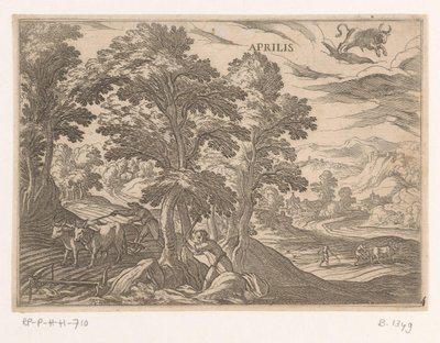 April: Plowing and Sowing (Bull) (series title: The Twelve Months) by Antonio Tempesta