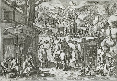December: Village Scene with Inn by Antonio Tempesta