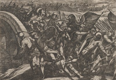 Plate 27: The Dutch During a Surprise Attack of the Roman Camp on the Moselle, from The War by Antonio Tempesta