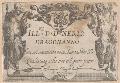 Title Page with Cartouche with Dedication, Flanked by Minerva and Fame by Antonio Tempesta