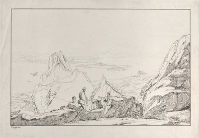 Mountainous Landscape with Two Men in the Foreground by Antonio Vianello