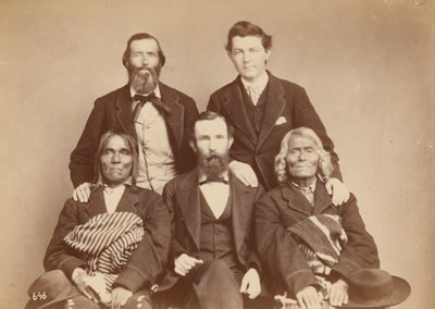 Alexander Gardner, William Henry Jackson, and Antonio Zeno Shindler with Pueblo delegates Alejandro Padilla, Governor of Isleta, and Ambrosio Abeita, Ex-Governor of Isleta, 1868 by Antonion Zeno Shindler