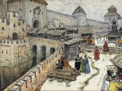 Moscow in the 17th Century, Bookshops on the Christ the Saviour Bridge by Apollinari Mikhailovich Vasnetsov