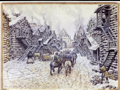 Old Moscow. Traditional Wooden Architecture in the Snow by Apollinari Mikhailovich Vasnetsov
