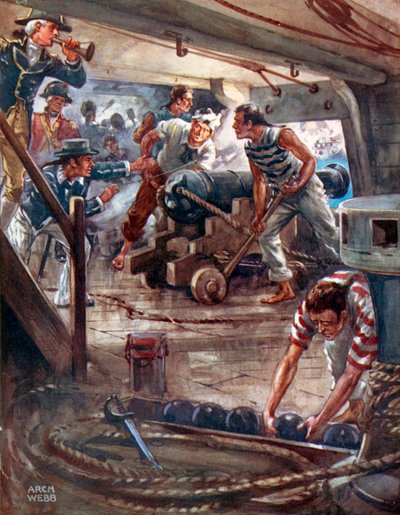 "Each Gun from its Adamantine Lips Spread a Death-Shade Round the Ships" by Archibald Bertram (after) Webb