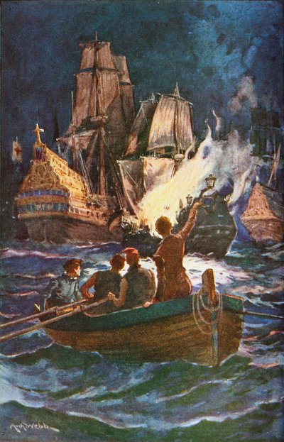 English fireships attacking the Spanish Armada by Archibald Bertram (after) Webb