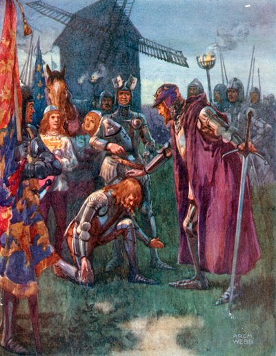 "The Prince to his Father Kneels Lowly: His is the Battle – his Wholly!" by Archibald Bertram (after) Webb