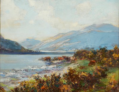 Highland Scene With Cattle Watering by Archibald Kay