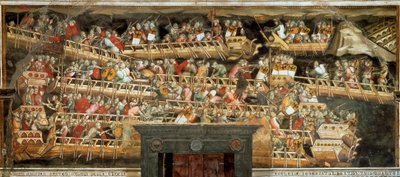 Naval battle in Punta Salvatore, opposing the army of Frederic Barberossa to the Venetians by Aretino Luca Spinello or Spinelli