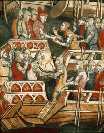 Naval battle in Punta Salvore in the Gulf of Trieste (Detail of the exchanges of hostages) by Aretino Luca Spinello or Spinelli