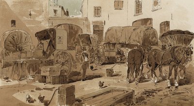 Royal Dutch Mail coach, cabriolet, wine wagon and coal wagon, 19th Century by Armand Jean Heins