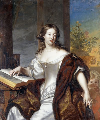 Portrait of a Lady, seated three-quarter length, in a white dress and fur-lined cape by Arnold Boonen