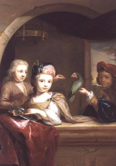 Three Children with a Parrot by Arnold Boonen