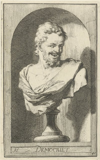 Bust of Democritus (title on object) Een-en-veertigh stuks, verscheydene Sinnebeelden (series title) by Arnold Houbraken