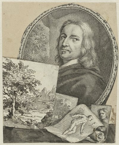 Portrait of Philippe de Champaigne in Collage by Arnold Houbraken