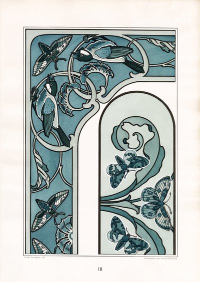 Art Nouveau Frame Ornament with Birds and Moths by Arnold Lyongrün