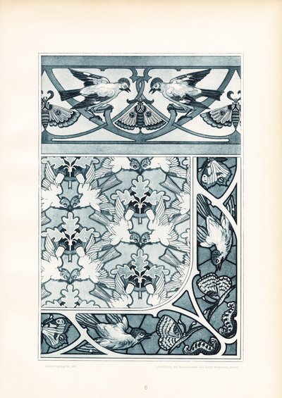 Bird Ornaments and Butterfly Patterns in Blue Tones by Arnold Lyongrün