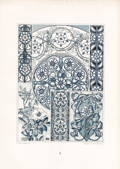 Blue and White Wild Rose Motifs and Ornamental Structures by Arnold Lyongrün