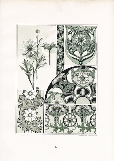 Daisy Ornaments in Green Color Scheme by Arnold Lyongrün