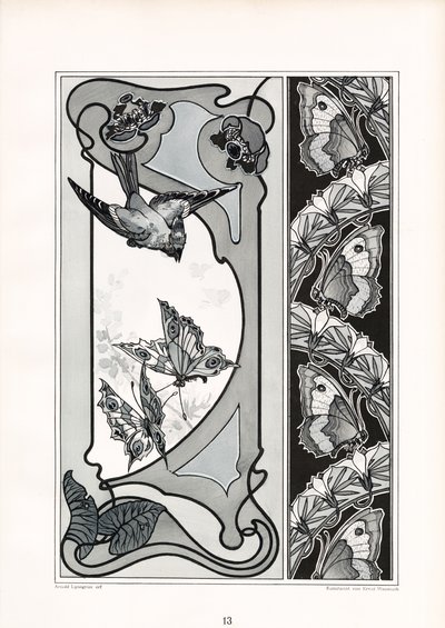 Decorative Panels and Border with Bird and Butterfly Motifs by Arnold Lyongrün