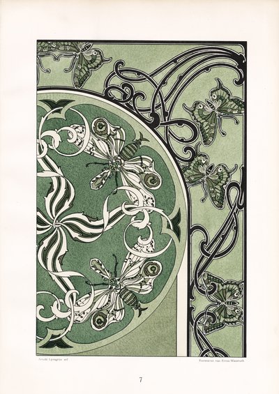 Insect Motifs in Green Ornamental Composition by Arnold Lyongrün