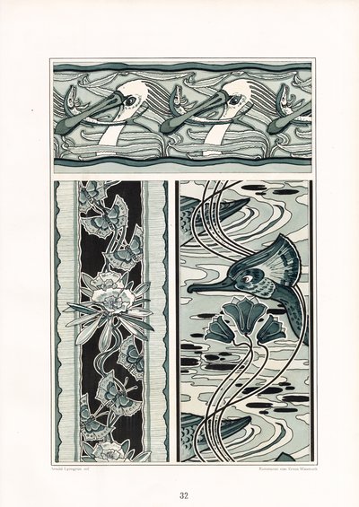 Ornamental Compositions with Swans and Butterfly Motifs by Arnold Lyongrün