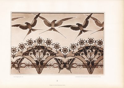 Ornamental Frieze with Swallows, Butterflies and Stylized Flowers by Arnold Lyongrün