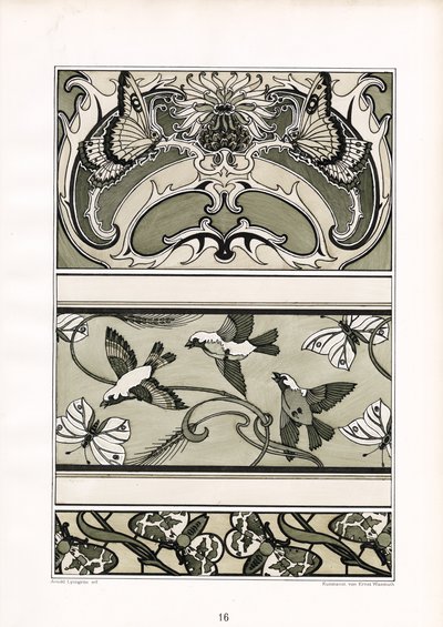 Ornamental Friezes with Birds, Butterflies and Floral Motifs by Arnold Lyongrün