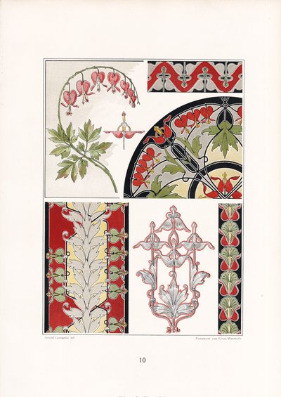 Ornamental Studies with Bleeding Hearts and Stylized Leaf Motifs by Arnold Lyongrün