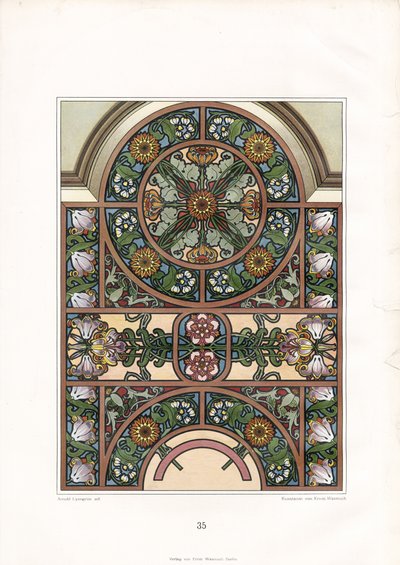 Ornamental Window Arch with Sunflowers and Tulips by Arnold Lyongrün