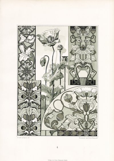Poppy Flower Ornaments in Monochrome by Arnold Lyongrün