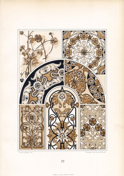 Stylized Floral Patterns in Gold-Brown Tones by Arnold Lyongrün