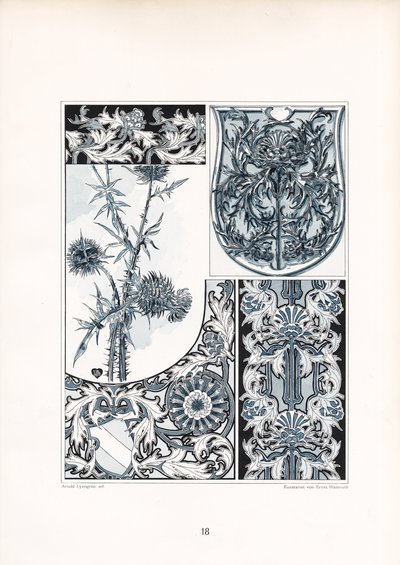 Thistle Ornamentation in Blue and White Coloring by Arnold Lyongrün