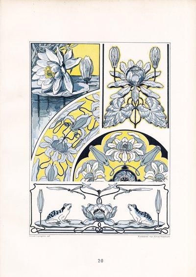 Water Lily Motifs in Blue-Yellow Composition by Arnold Lyongrün