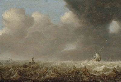 Fishing Boats in Rough Seas by Arnoldus van Anthonissen