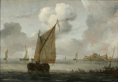 Sailing boats near a coast by Arnoldus van Anthonissen