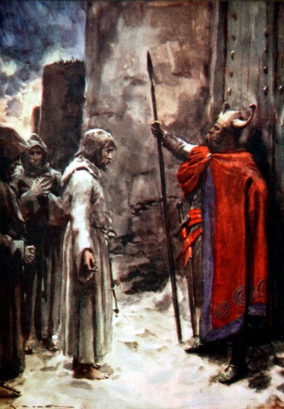 Henry IV of Germany outside the gates of Canossa, Italy, 1077, 1913 by Arthur C Michael
