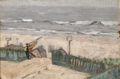 Bathing Huts with Fisherman and Dog by Arthur Haythorne Studd