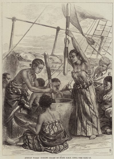 African Women Husking Millet on Board HMS Lynx by Arthur Hopkins