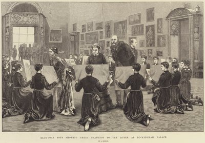 Blue-Coat Boys Showing Their Drawings to the Queen at Buckingham Palace by Arthur Hopkins