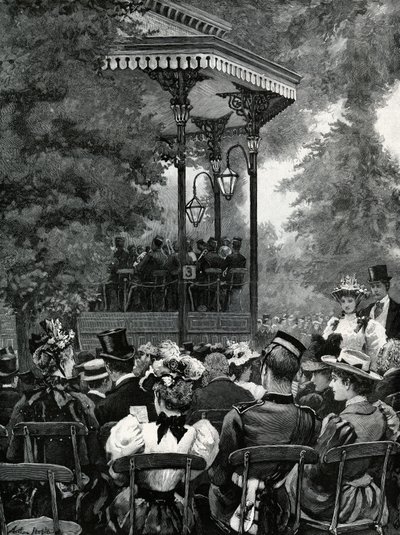 Open-air music in London: Listening to the military band in Hyde Park by Arthur Hopkins